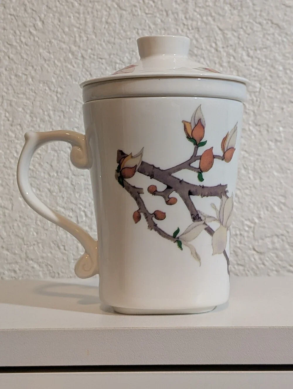 Teavana White Porcelain Tea Infuser Lidded Canister with Blue Bird Motif
